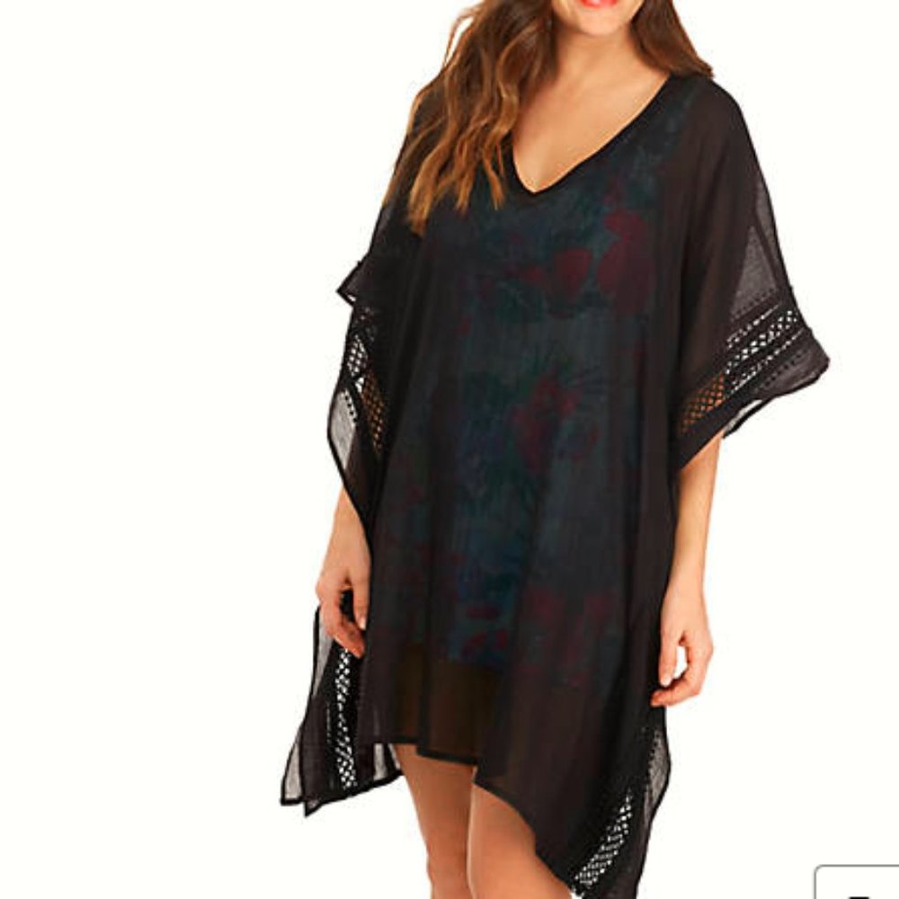Black Swim Cover up Caftan with crochet trim
